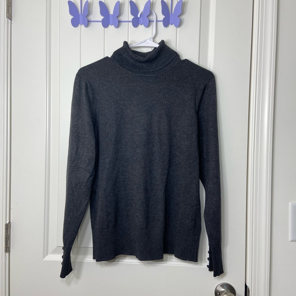 NWOT Cupio women’s dark gray soft knit turtleneck button sleeve sweater large‎